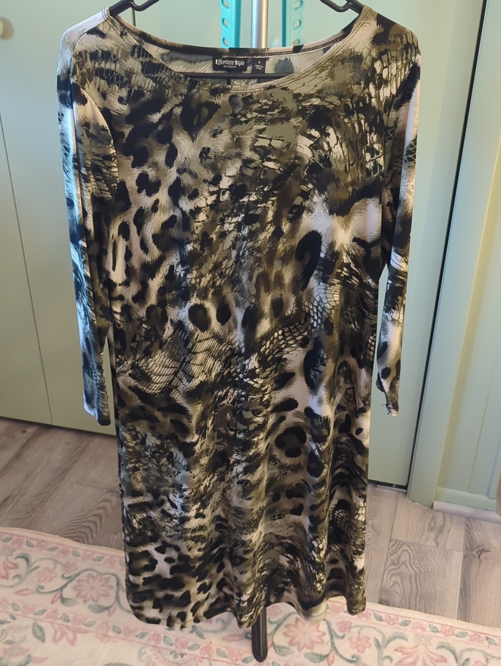 Black & Cream Animal-Print Long Sleeve Dress